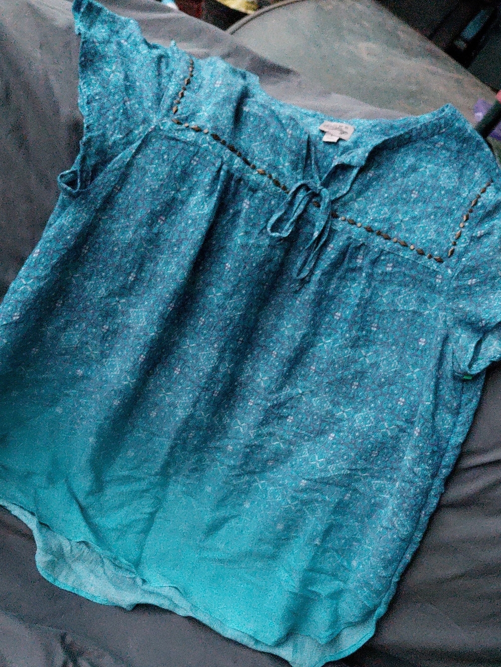 Como Vintage Teal Ombre Tie-Neck Tunic